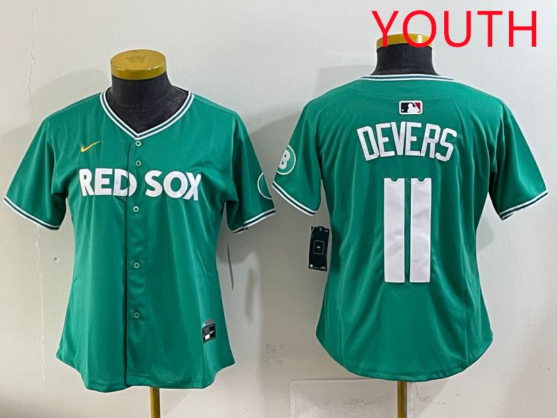 Youth 2025 Boston Red Sox #11 Devers Dark Green Joint Name Nike MLB Jersey style 1